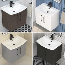 Bathroom Vanity Unit Wall Hung 2 Door 500/600/800mm Multicolour Black Handle
