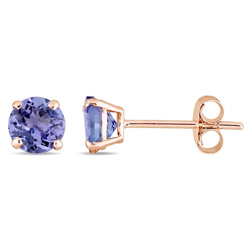AMOUR Tanzanite Stud Earrings In 14K Rose Gold