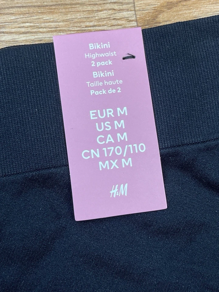 Paquete de 2 bragas de bikini de cintura alta H&M ropa interior para mujer talla mediana negras NUEVAS Foto 2 de 4