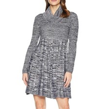 Calvin Klein Cowl Neck Fit Flare Sweater Dress S Small Gray Black Pleated Skirt