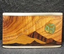 XB19143 VINTAGE 1970s MOON OVER MOUNTAINS NATURE ARTWORK WOOD BELT BUCKLE