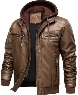 Men's Leather Jacket Motorcycle Bomber Jacket Windproof PU Vintage Jacket wit...