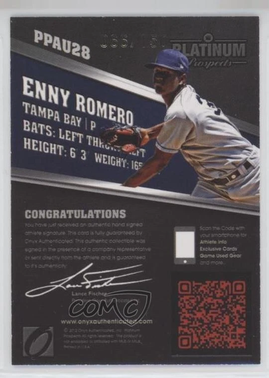 2013 Onyx Platinum Prospects Auto Silver Ink /150 Enny Romero #PPAU28 Auto - Image 2 of 2