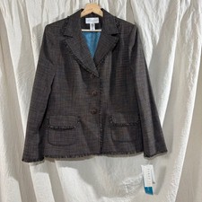 First Issue Liz Claiborne Vintage 90s Blazer Brown Fringe Trim Tweed Size 14 NWT