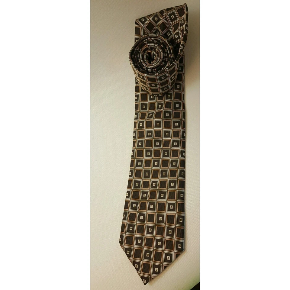 Alexander Julian Tie Brown Geometric Handmade 100% Polyester Squares Profession - Image 2 of 4