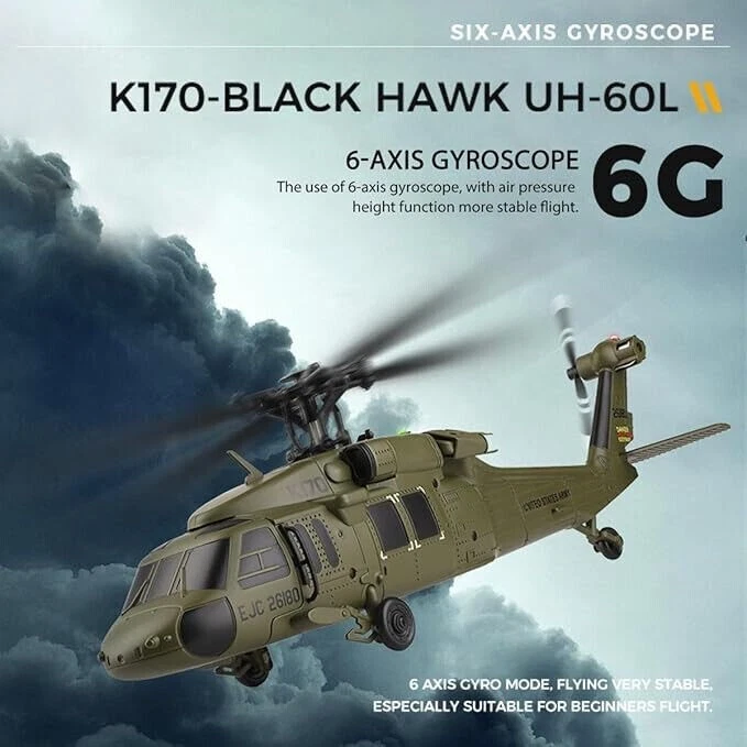 Wltoys K170 Brushless RC Helicopter, UH-60L Black Hawk, RTF 4-CH Aircraft - Image 4 of 4