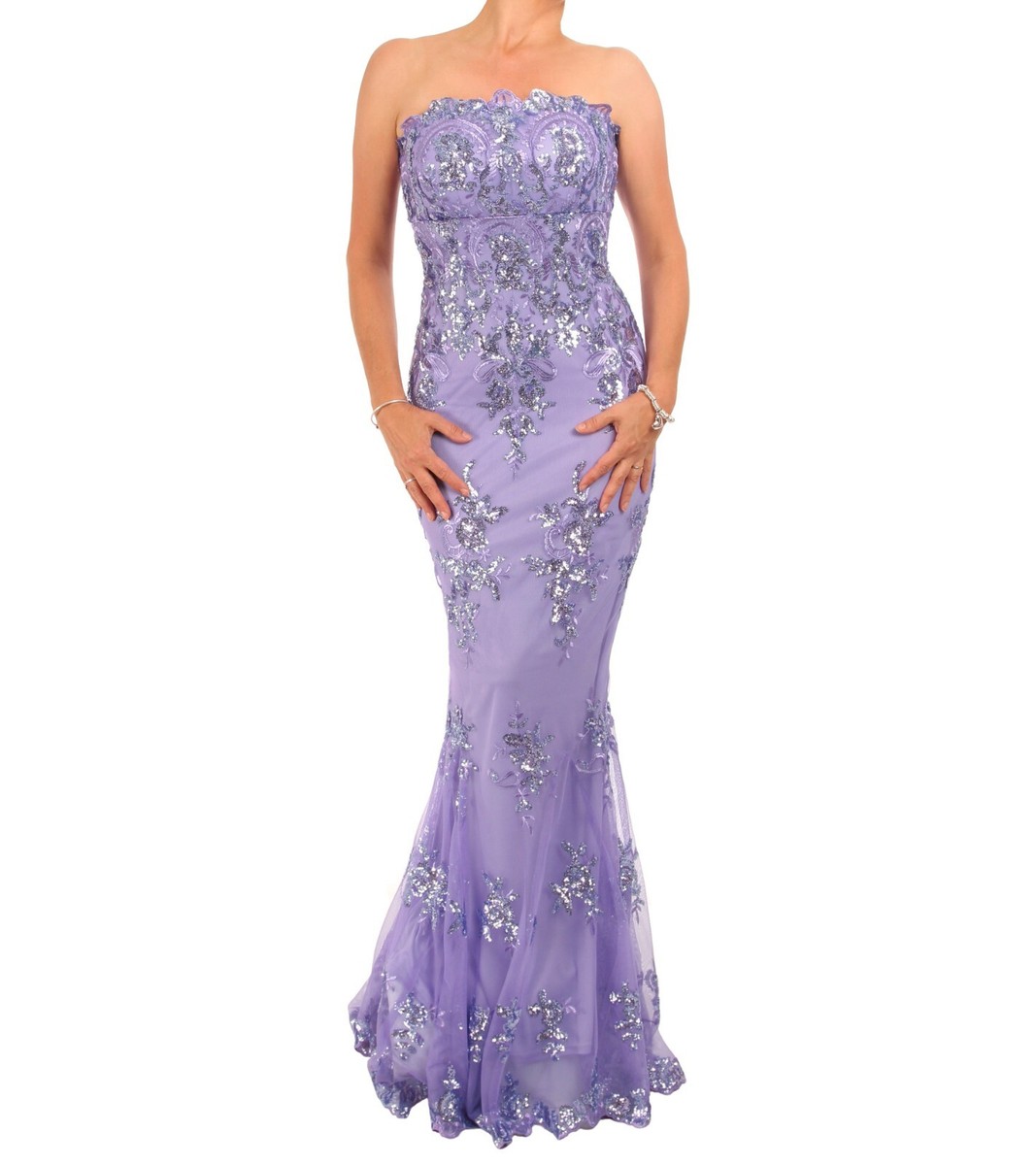 lilac sequin bridesmaid dress Lilac Sequin Lace Ruffles Prom Dress Split Evening Gown fg5109 main image 1