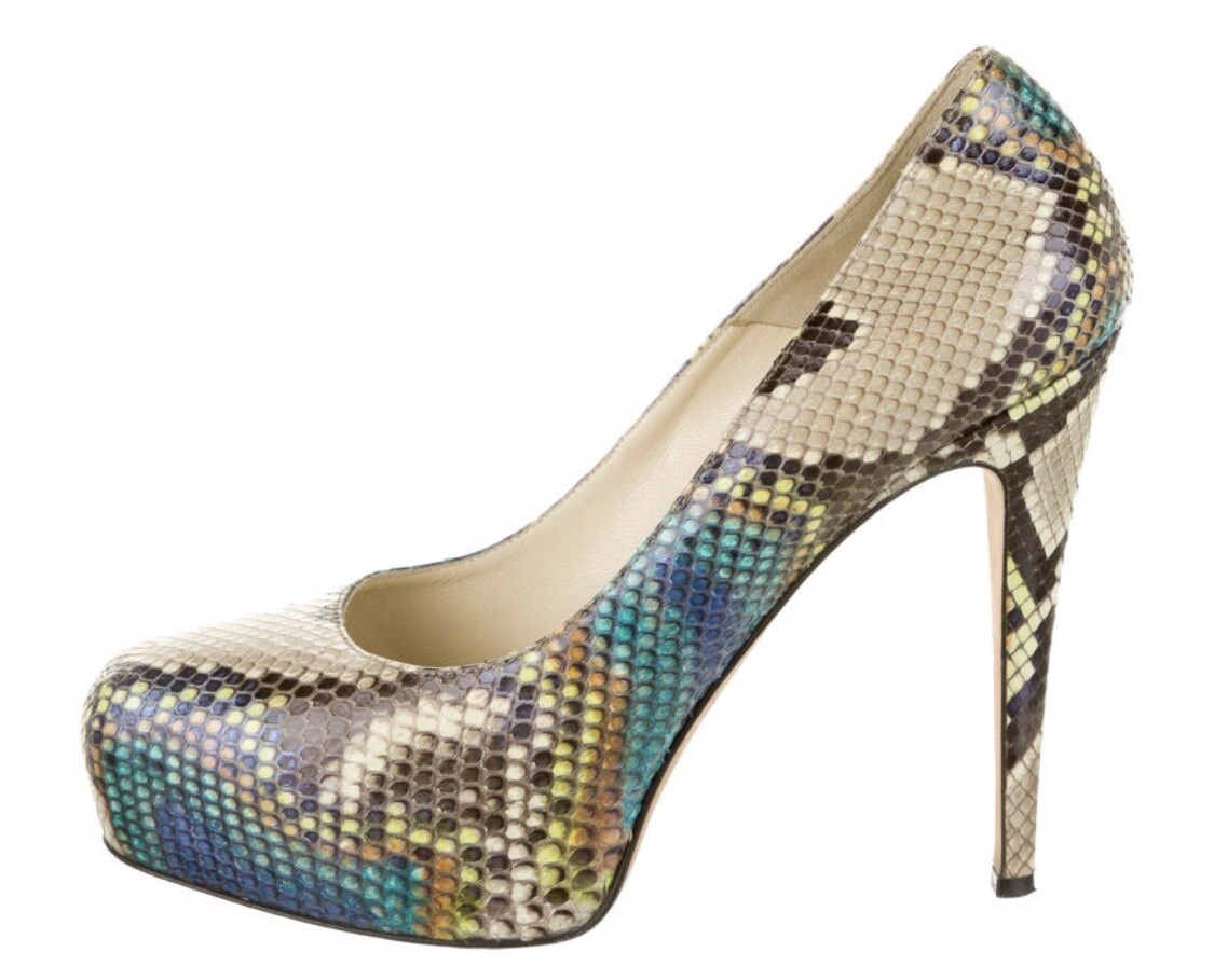 BRIAN ATWOOD MULTICOLOR PYTHON SNAKESKIN HEELS SZ… - image 1