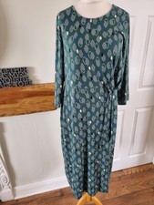 Seasalt Trenamene Dress Green Soft Jersey 68%bamboo Viscose Uk14 3/4 Sleeve