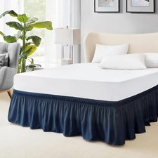 King Bed Skirt Dust Ruffle for King Size Bed Easy Fit with 15-Inch Tailored D...