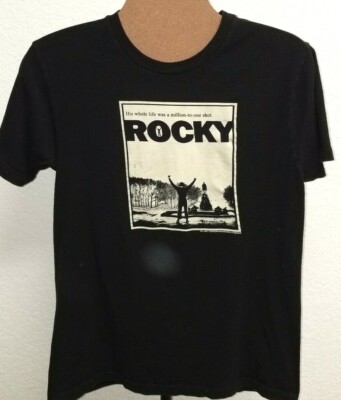 Men's Vintage ''Rocky'' Tee (no tags-see measurement) Black w/Rocky Graphic. 