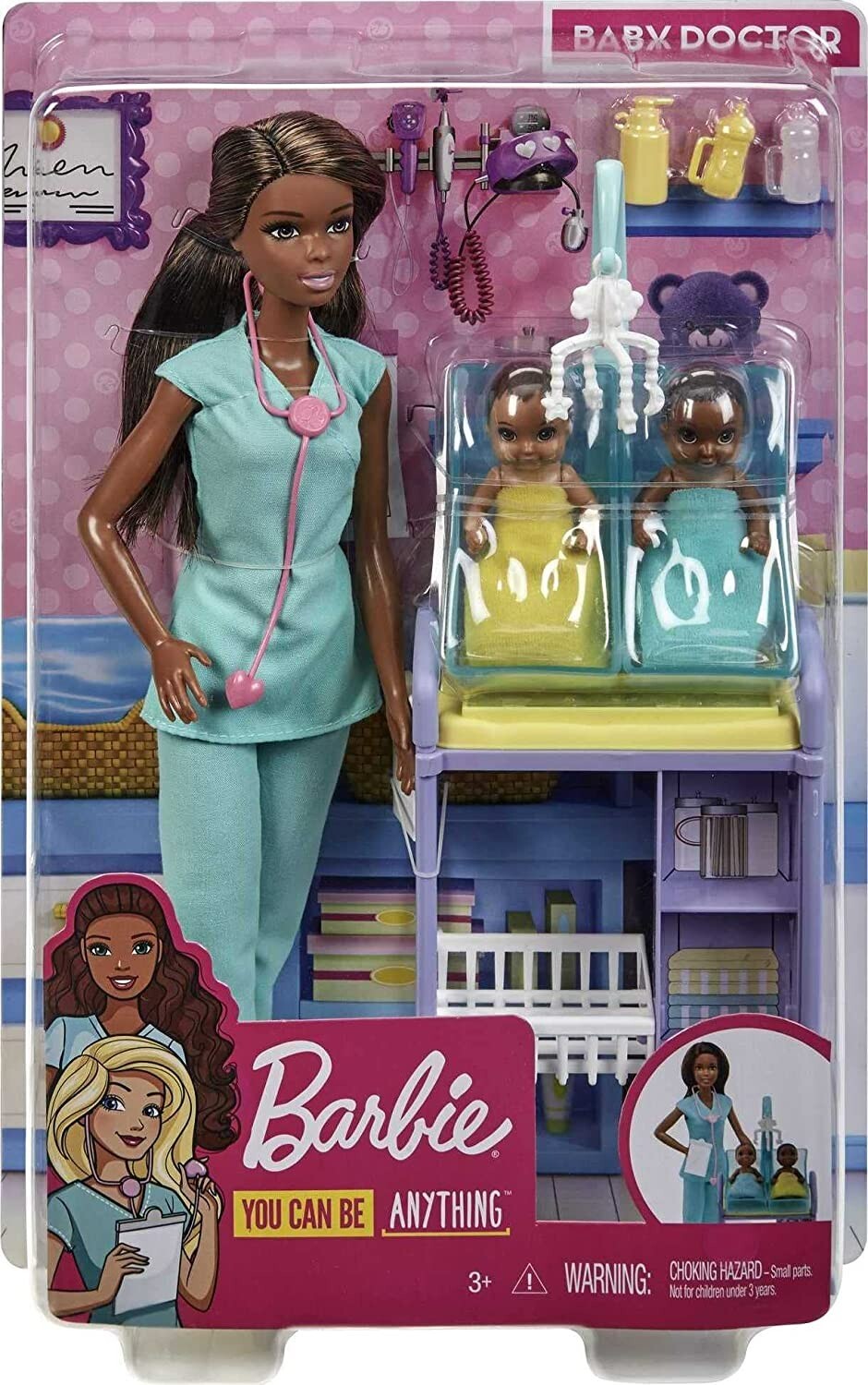 Barbie Baby Doctor Playset with Brunette Doll and 2 Infant Dolls