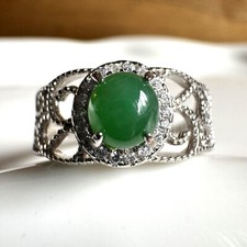 Elegant Grade A Burma Green Jadeite Solitaire Ring in Sterling Silver S925
