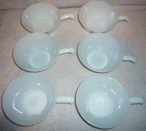 FIRE KING: ANCHOR HOCKING: JUEGO DE 6 TAZONES DE SOPA DE VASO DE LECHE con MANGO ~ VINTAGE - Imagen 5 de 7