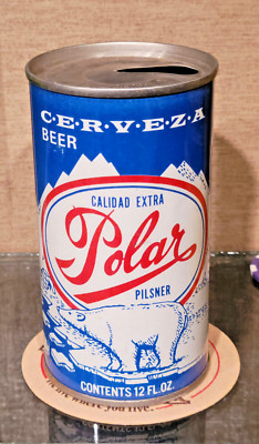 1970s POLAR CERVEZA STRAIGHT STEEL PULL TAB HAMMONTON NEW JERSEY OPEN & EMPTY