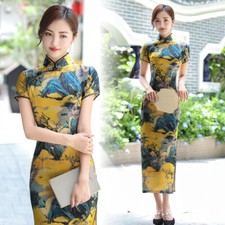 Summer Hort-Sleeved Elegant Lady Long Cheongsam Fashion Women Retro Qipao Dress