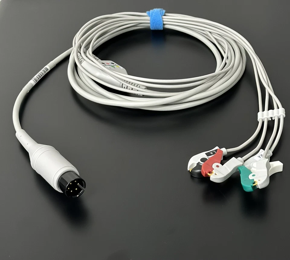 IVY 7800 ECG EKG Cable 6 Pin 4 Leads Grabbers AHA - Same Day Shipping