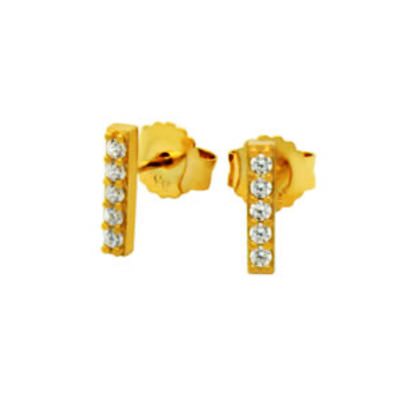 Austrian Zircon Bar Stud Earrings 14k Yellow Rose or White Gold over 925 SS