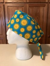 Scrub Hat Medical Nursing Chemo Skull Cap Sunshine Smiley Face Cotton Fabric