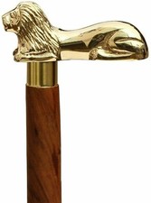 Brown Wooden Walking Cane Golden Finish Lion Brass Handle Walking Stick gift