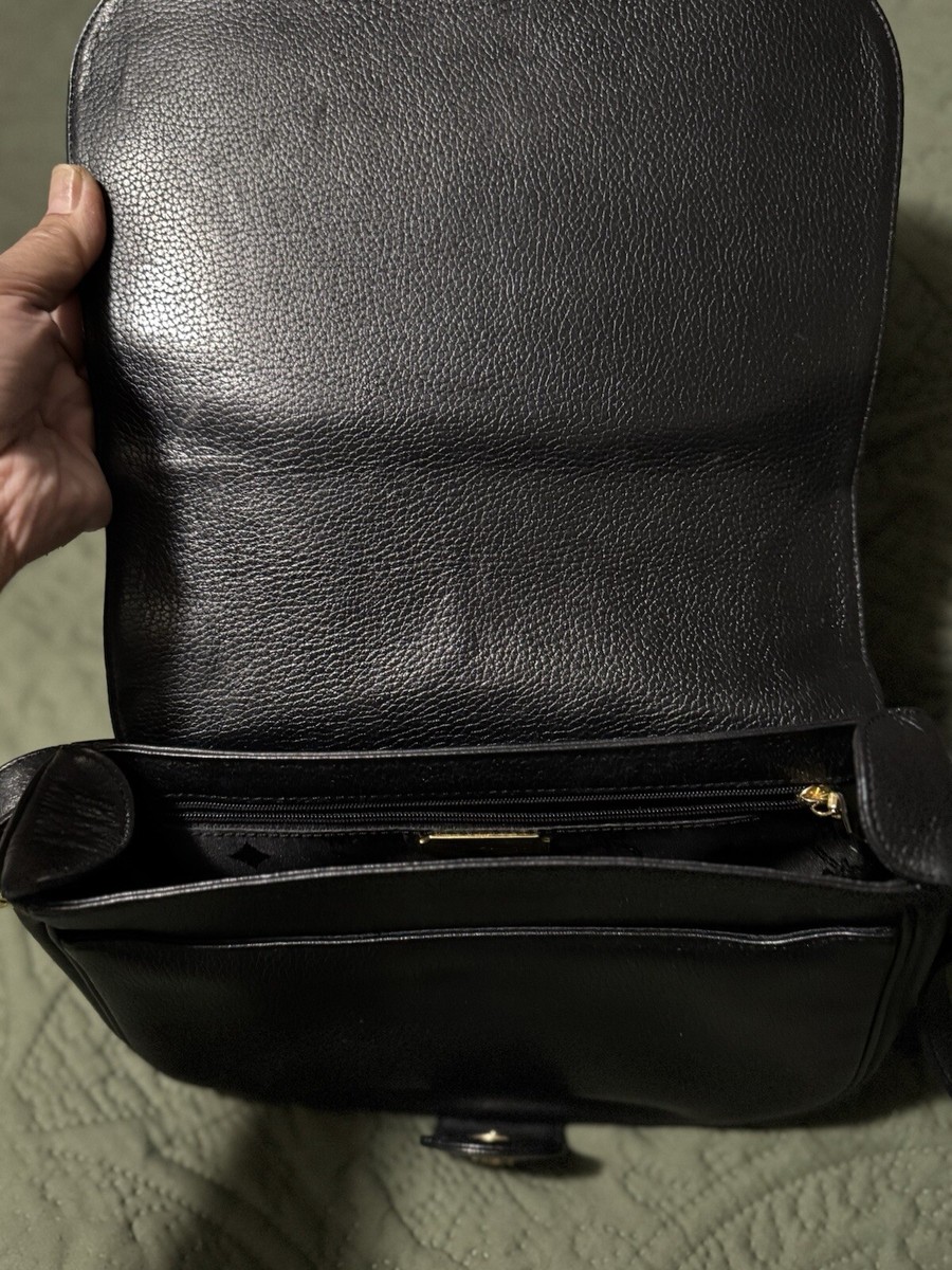MCM Logo Plate Icon Black Leather Shoulder Bag - Pre-Owned | eBay