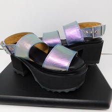 Fluevog Womens Sz 7 Skyhigh F Razzle Sandal Blue Metallic Platform