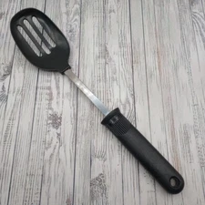 Vintage Ekco Nylon Slotted Serving Cooking Spoon Black Ribbed Plastic Handle