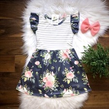 Wellington Designs Girls Antique Stripes  Floral Dress, Sz 6/7 NWT