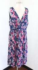 Adrianna Papell Navy Blue Floral Pleated Tiered V Neck Evening Party Dress 14
