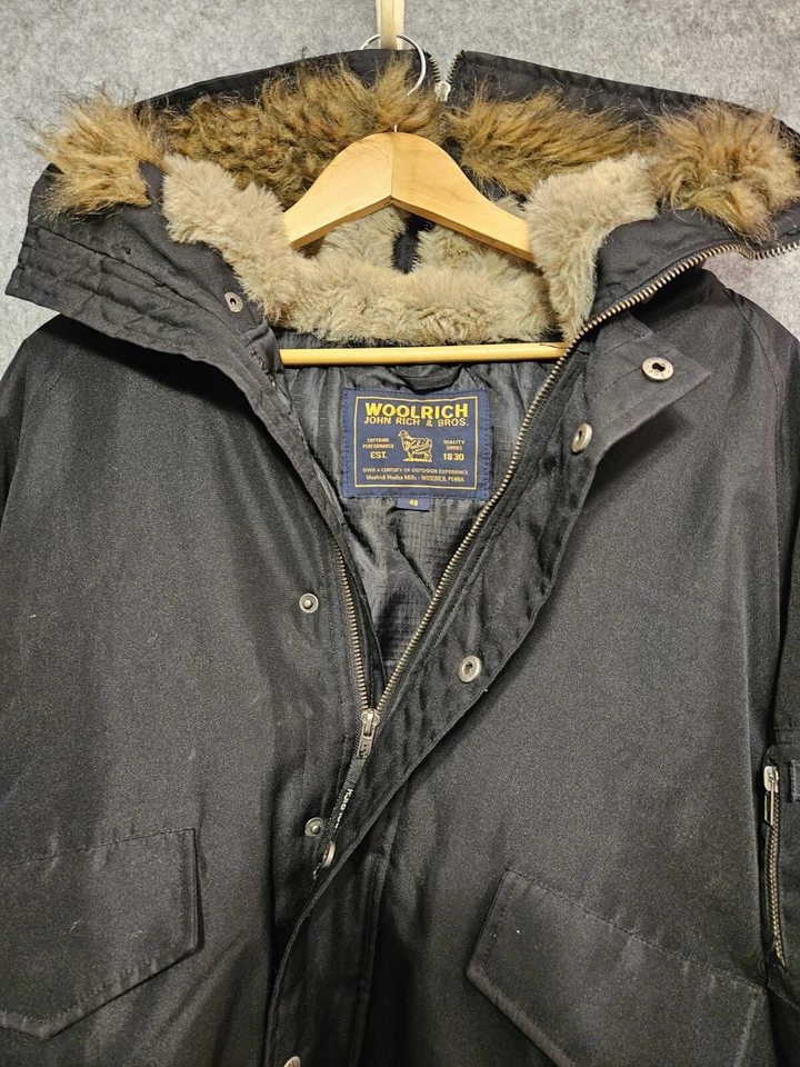 Chaqueta de bombardero Woolrich John Rich & Bros para hombre 48 Arctic Parka capucha de piel sintética negra Foto 3 de 4