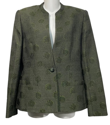Vtg Carlisle Blazer Jacket Olive Green Floral Tweed Wool Blend Single Button 6