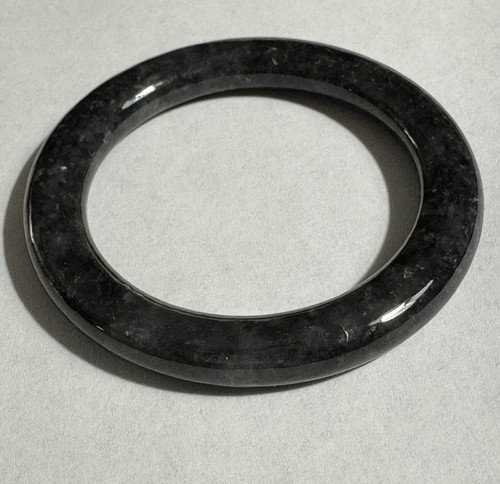ESTATE VINTAGE BURMESE FINE SMOKY GRAY BLACK JADEITE JADE A CIRCLE HOOP RING - Picture 3 of 10