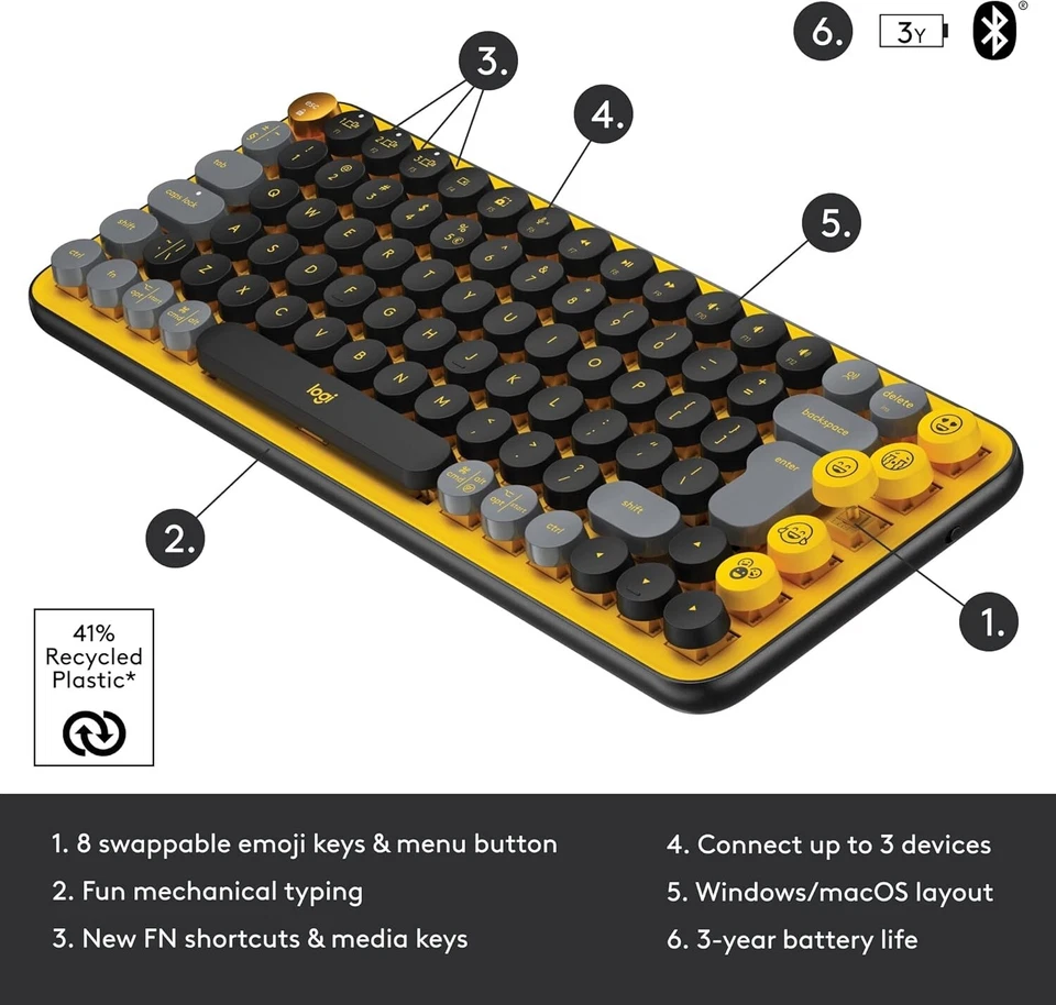 Logitech Pop Keys Wireless Mechanical Keyboard With Emoji Keys - Brand New - Image 2 of 4