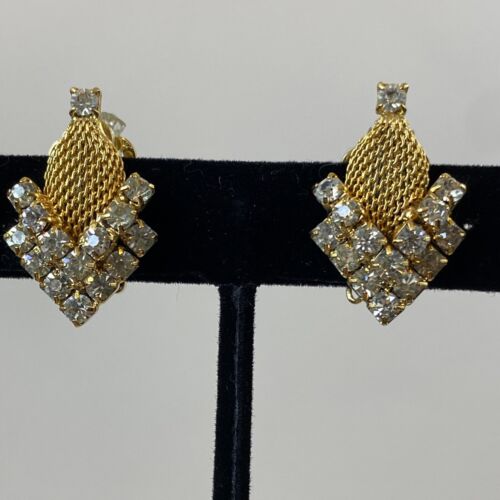 Vintage Hobe rhinestone earrings Gold Tone
