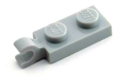 a 12 LEGO Light Grey Plate 1 x 2 with Horizontal Clip on End (63868