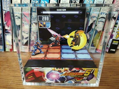 Mega Man Bass Battle Handmade Diorama - Gameboy / Retro Gaming Cube - Fanart