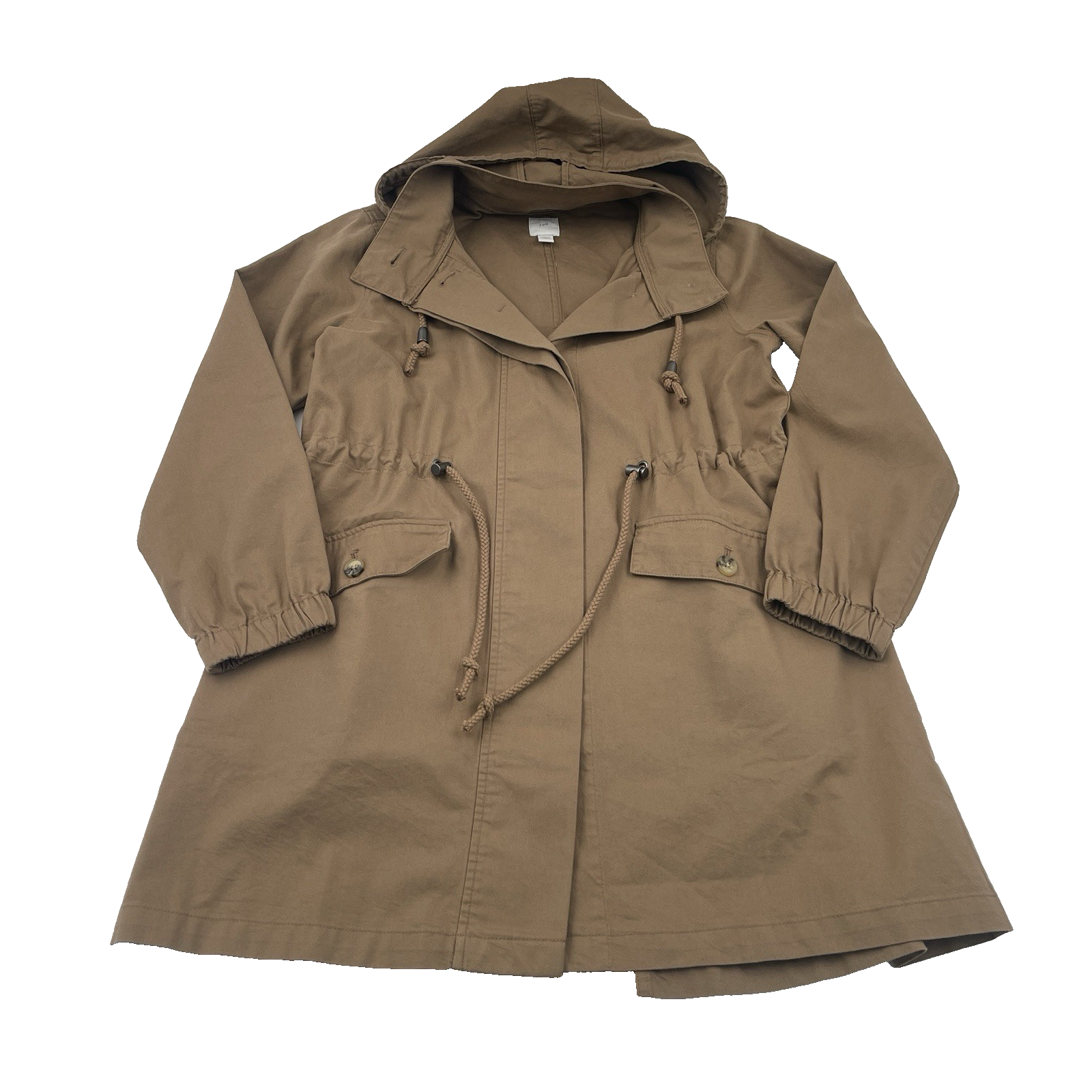 J. Jill Women Beige Parka Hooded Jacket Drawstring Waist Size XS Petite Brown