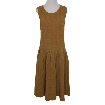 Far Away From Close Wool Dress Womens Size Large Mustard Yellow Cable Knit Anthr