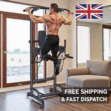 Image of Power Tower Dip Station Pull Up Bar Adjustable Home Gym Strength Workout - UK