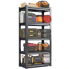 5-Tiers Steel Adjustable Boltless Garage Storage Shelving Unit in Black (31.5 In