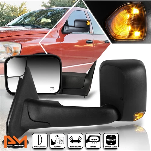 For 02-09 Dodge Ram 1500-3500 Power+Heated Towing Mirror+Smoked LED Signal Lamp