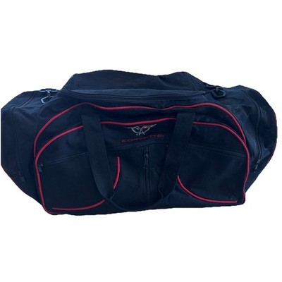 Corvette Cologne Promo Black Zipper Nylon Duffle Bag Weekender Luggage Black Red