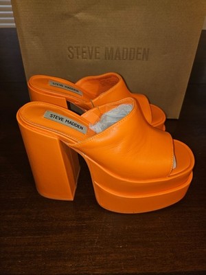 Steve Madden Women's Cagey Sandal Orange Platform Leather Shoe Size 6 New in Box