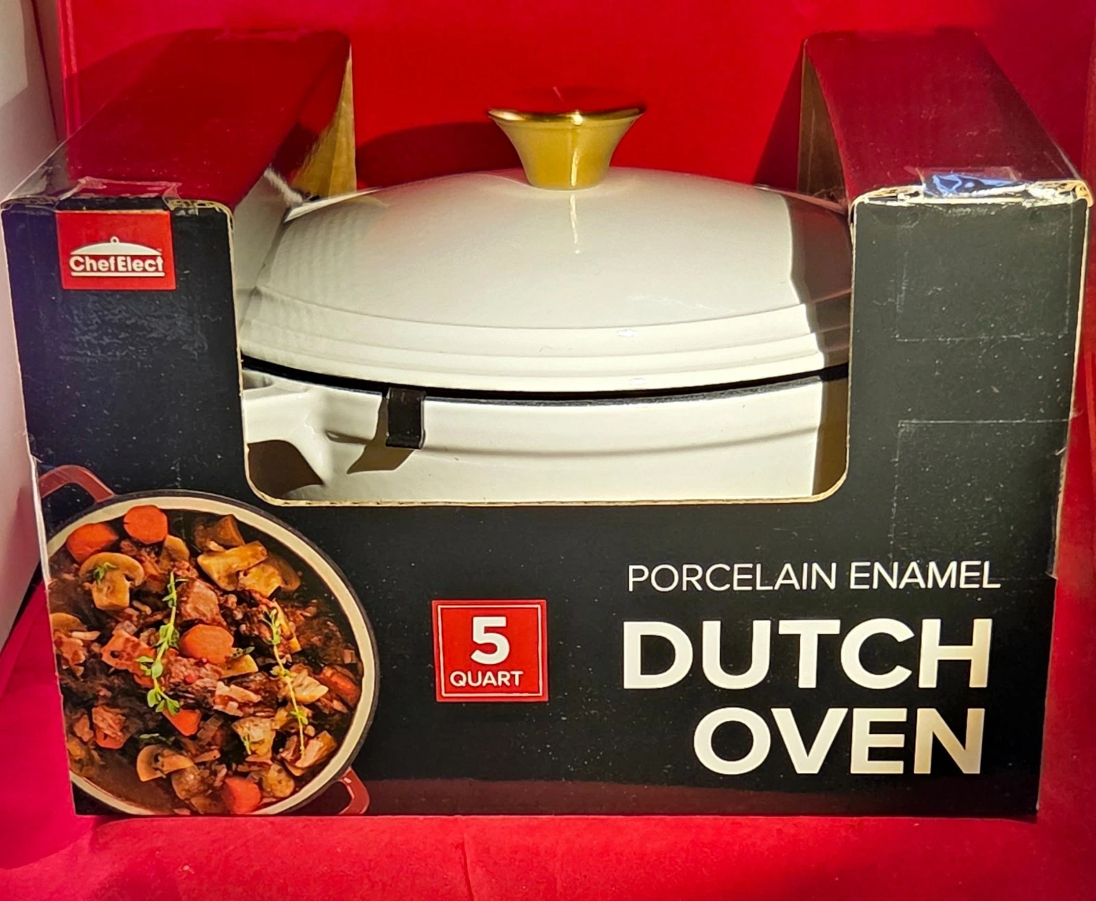 New ChefElect 5 Quart Porcelain Enamel Dutch Oven White