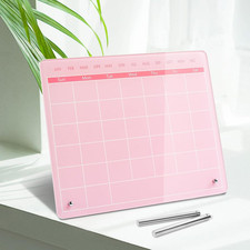 Calendar Dry Erase Board,12"X10",Acrylic Desk Calendar with Stand,Pink Dry Erase