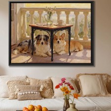 Oil Painting Dog Artwork Corgi Canvas Print Framed Animal Decor Living Room