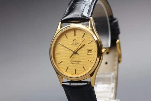 [Near MINT] OMEGA Seamaster Cal.1430 Gold Dial 33mm Date Quartz Men's Watch