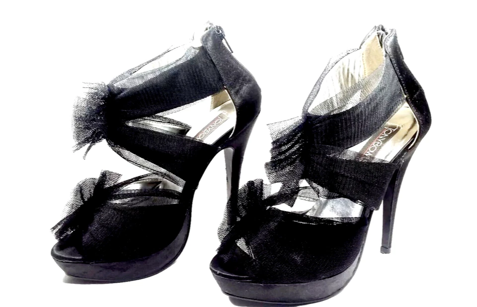 TONY BOWLS Mujer Talla 7 Peep Toe Pump Negro Plataforma Tul Ropa de Noche Concurso Foto 4 de 4