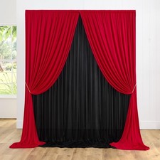 10ft x 10ft Wrinkle Free Backdrop Curtain Red Black for Parties, Polyester Ph...