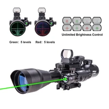 Pinty 4-12X50 Hunting Rangefinder Reticle Rifle Scope w Green Laser & Dot Sight